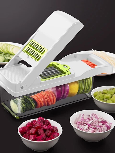 12-in-1 Multifunction Vegetable Slicer Cutter with Drain Basket